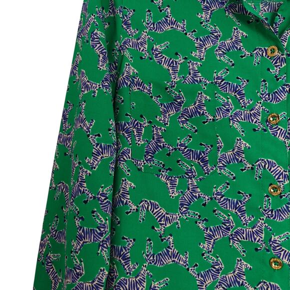 Lilly Pulitzer Sea View Button Front Top Size XS Green Blue Zebra Print Resort - Picture 5 of 10